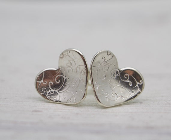 heart shaped stud earrings silver
