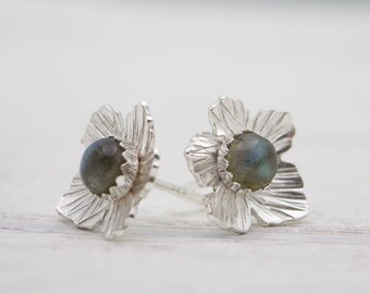 Flower Stud Earrings - Labradorite Flower Earrings - Labradorite Stud Earrings - Botanical Jewelry - Flower Earrings - Flower Lover