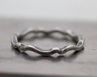 Oxidized Sterling Silver Ring Band - Hammered Ring Band - Stacker Ring - Stackable Ring - Simple Ring Band - Wave Ring - Oxidized