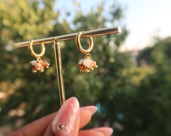 Pendientes colgantes de racimo otoñal / Oro de 18k, acero inoxidable