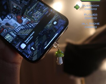 Tapón antipolvo con forma de seta hecho a mano / Adorno para teléfono, acero inoxidable