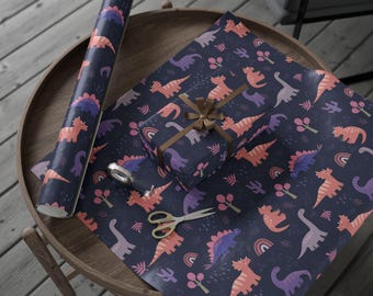 Papel de regalo con diseño de dinosaurio arcoíris. Papel de regalo infantil Bvbbl para cumpleaños, ocasiones especiales o Navidad. Rollo de papel de regalo con estampados de animales.