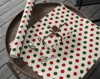 Papel de regalo con estampado ovalado rojo y verde / Papel de regalo con lunares navideños