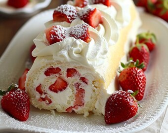 Vanilla Strawberry Cream Cake Roll Recipe PDF