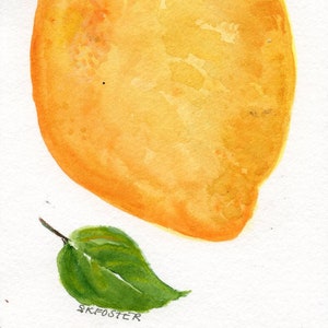 Original Lemon Watercolor Painting, Hand painted Fruit watercolor 4 x 6 Minimalist home