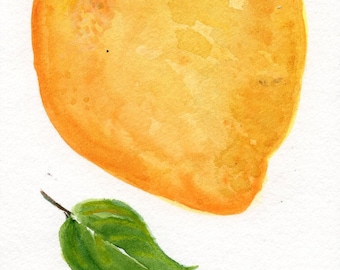 Original Lemon Watercolor Painting, Hand painted Fruit watercolor 4 x 6 Minimalist home gift