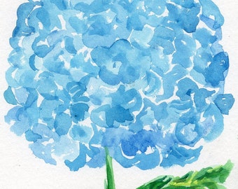 Blue Hydrangea original watercolor painting 4 x 6