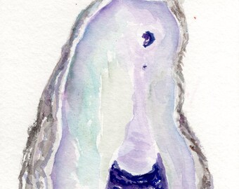 Original Oyster shell watercolor painting, beach, 4 x 6 shell painting, Beach lover gift