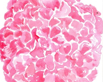 Pink Hydrangea watercolors painting original 4 x 6,