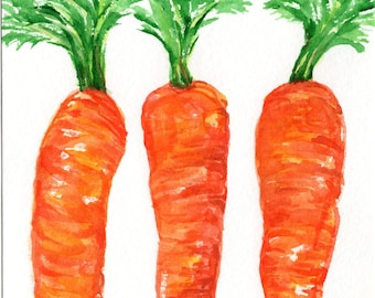Carrots watercolor painting Original, 5x7 contemporary vegetable wall art