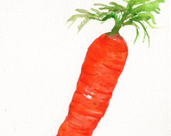 Vibrant Carrot Watercolor Painting - Original 5x7 Culinary Art for Kitchen Decor