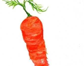 Carrot watercolor painting original vegetable 5 x 7  small kitchen artwork, culinary watercolor