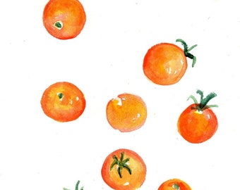 Sungold Cherry Tomatoes Watercolor Painting Original 5 x 7  Farmhouse kitchen