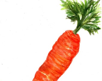Carrot original watercolor painting  5 x 7, Mix and match fruits, vegetables
