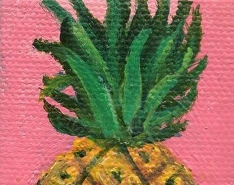 Pineapple mini canvas art,  small acrylic painting on canvas 4 x 2