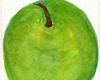 SharonFosterArt ACEO Original Apple Painting watercolor Bright Green Apple art card ACEO Farmhouse decor