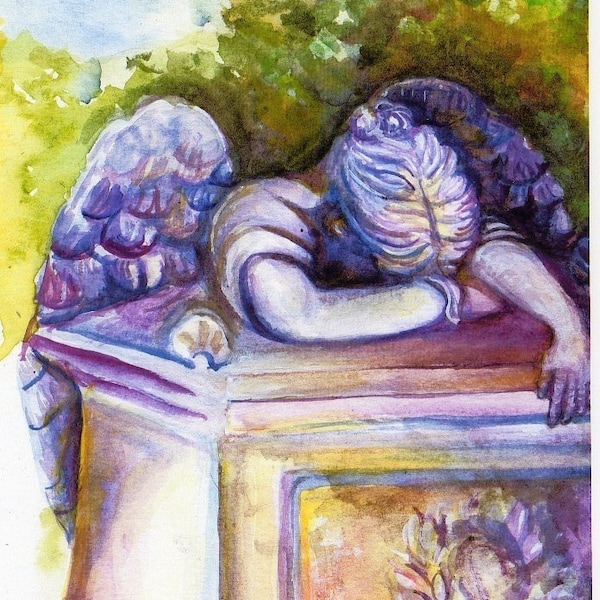 Sympathy card, Weeping Angel watercolor print card
