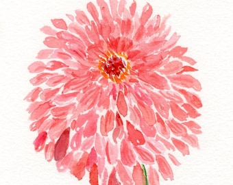 Original Pink Zinnia Watercolor Painting  5x7 Floral Artwork for Home Decor