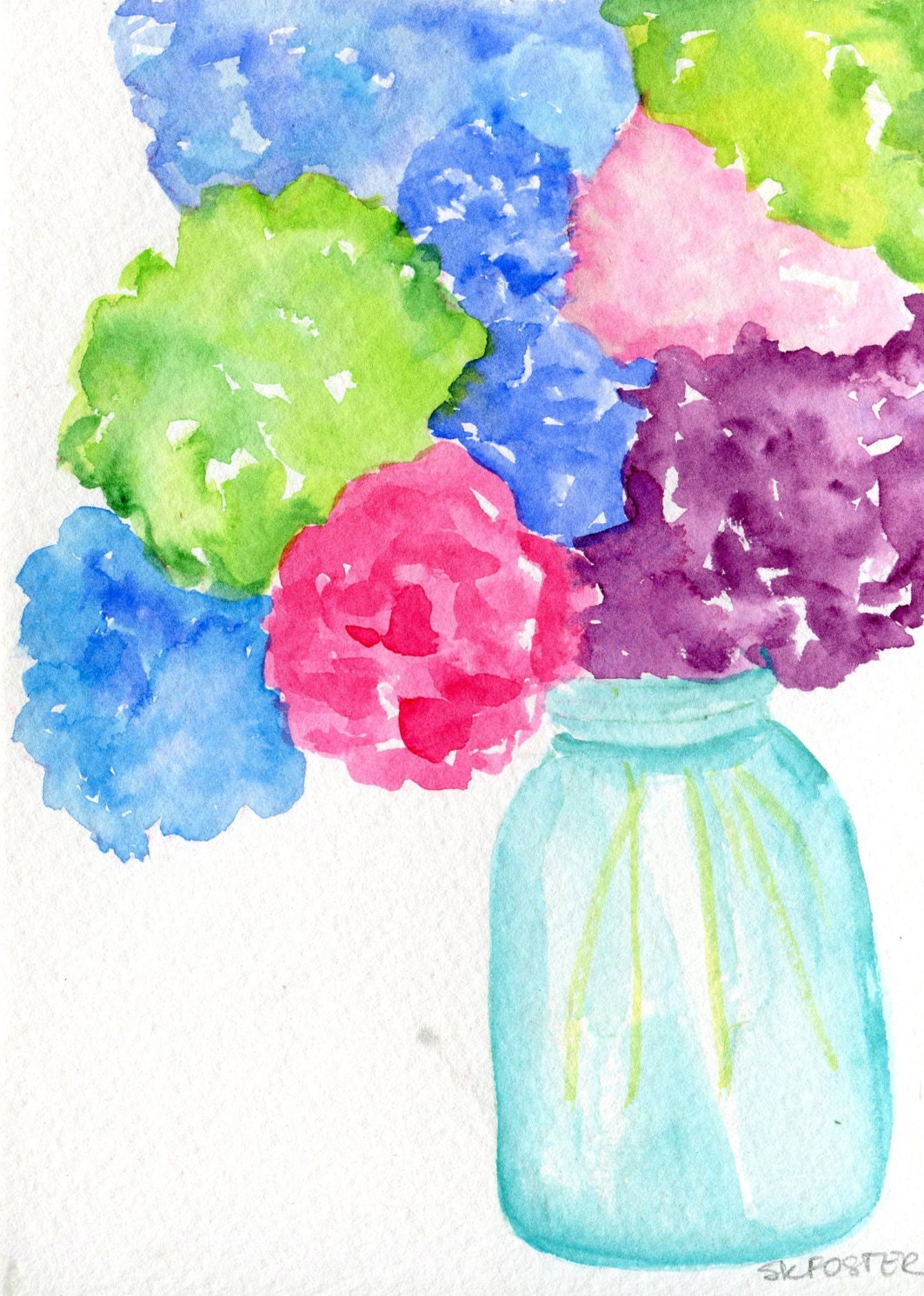 Original Watercolor Painting Hydrangeas in Aqua Mason Jar - Etsy Finland Original Watercolor Painting Hydrangeas in Aqua Mason Jar - Etsy Finland