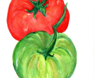 Original Tomatoes Watercolor Painting 5 x 7 still life food art