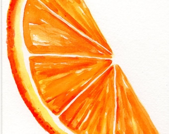 Original Orange Watercolor Painting - Perfect Kitchen Wall Décor - 5 x 7 Inches Fresh Citrus Delight