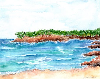 Malmok Beach, Aruba  Seascape 8 x 10 original watercolor painting