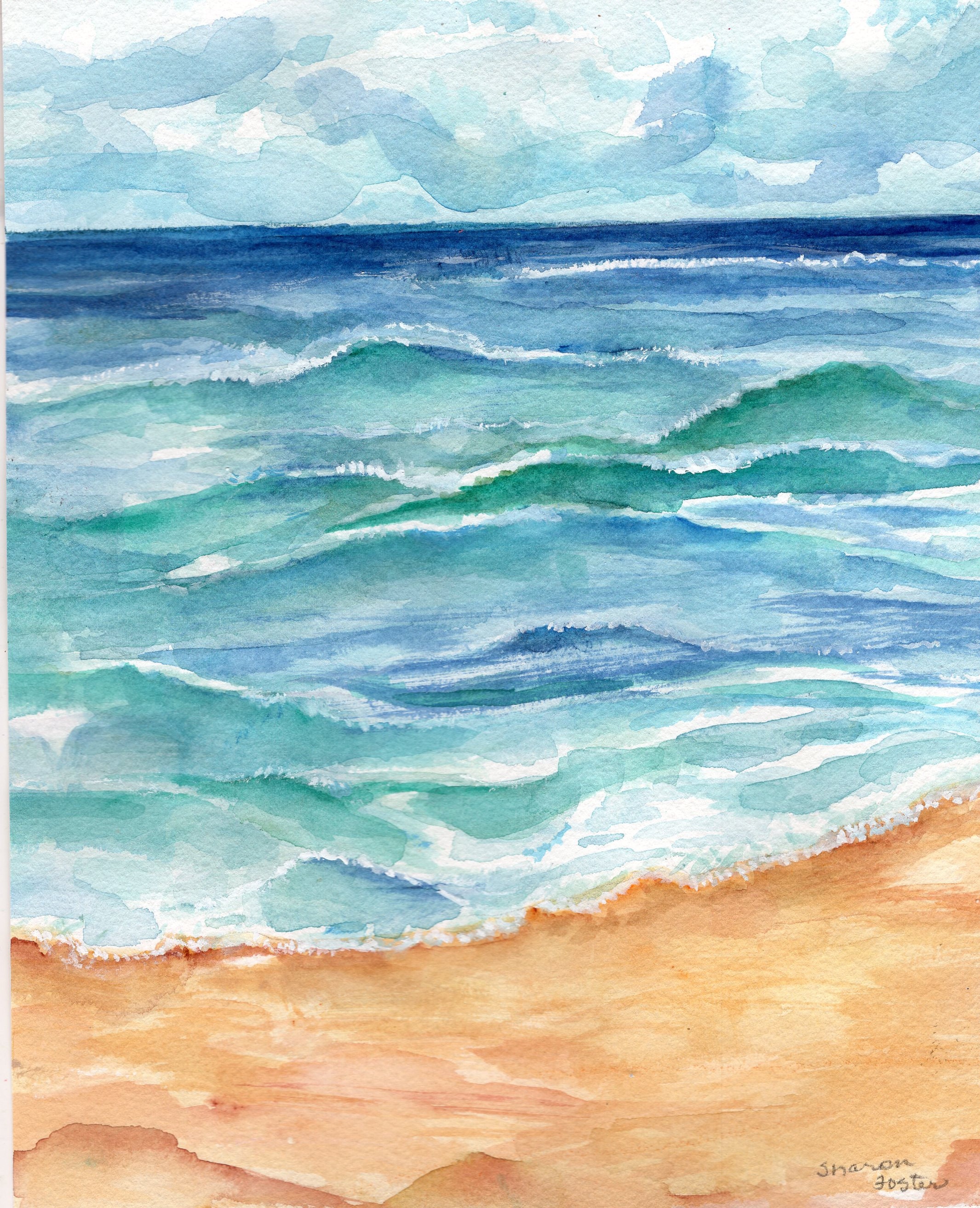 Original Vertical Seascape Watercolor Painting: 10x8 Ocean View