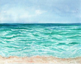 Original Aruba seascape watercolor painting 8 x 10,