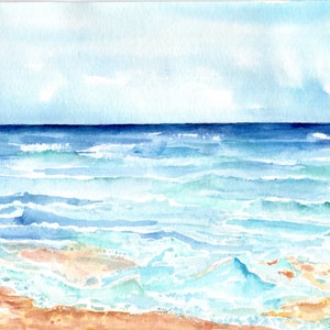 Seascape Original Beach Watercolor Painting, Minimalist Coastal Art, 8x10 Beach Décor