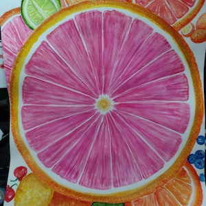 Original Citrus Watercolor Painting, Orange, Grapefruit, Lime slices, Fruit art 12 x 16 kitchen decor, image 4