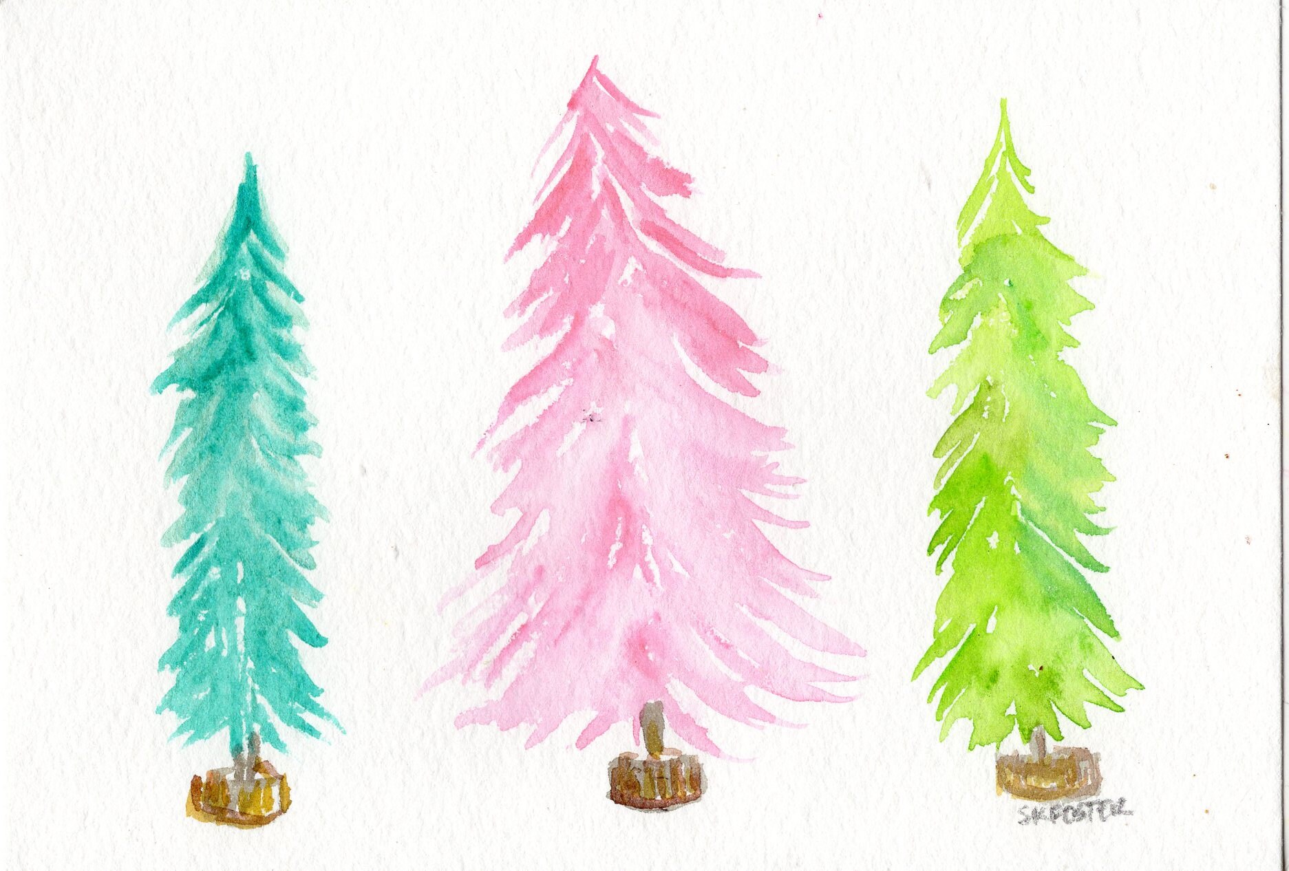 Easy Watercolor Christmas Tree Series - Using Brusho Powders