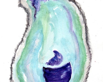 Original Oyster Shell Watercolor Painting  5 x 7 oyster watercolor art, oyster seashell, watercolor shell, BoHo