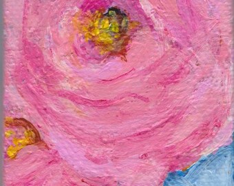 Roses mini canvas art, pink roses small flower art original acrylic painting, gift