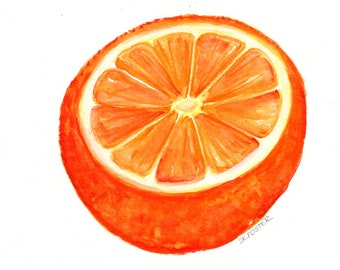 Vibrant Orange Watercolor Painting - 5x7 Original Artwork for Kitchen and Home Decor