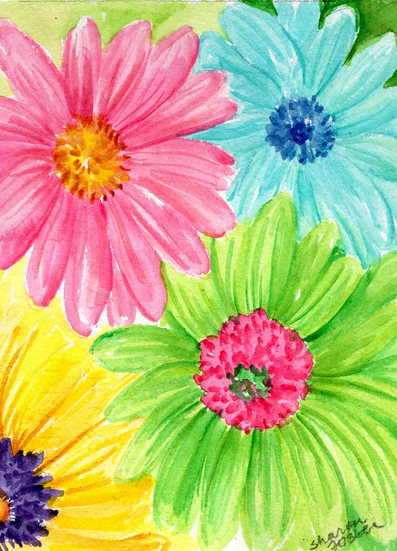 Gerbera Daisies Original Watercolor Painting 5 x 7 Flower Painting, Small Floral Wall Art image 5