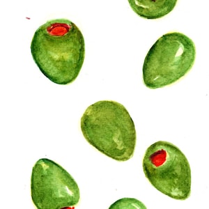 Olives watercolor painting original 4 x 6 Modern Farmhouse wall art