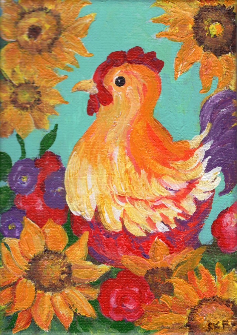 Original Farmhouse Chicken Painting Canvas Wall Art 5x7 Etsy