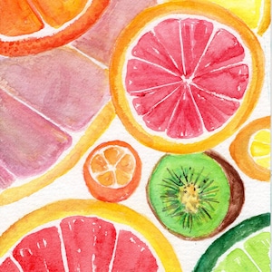 Original Orange, lime, grapefruit watercolor painting, Fruit watercolor art  5 x 7