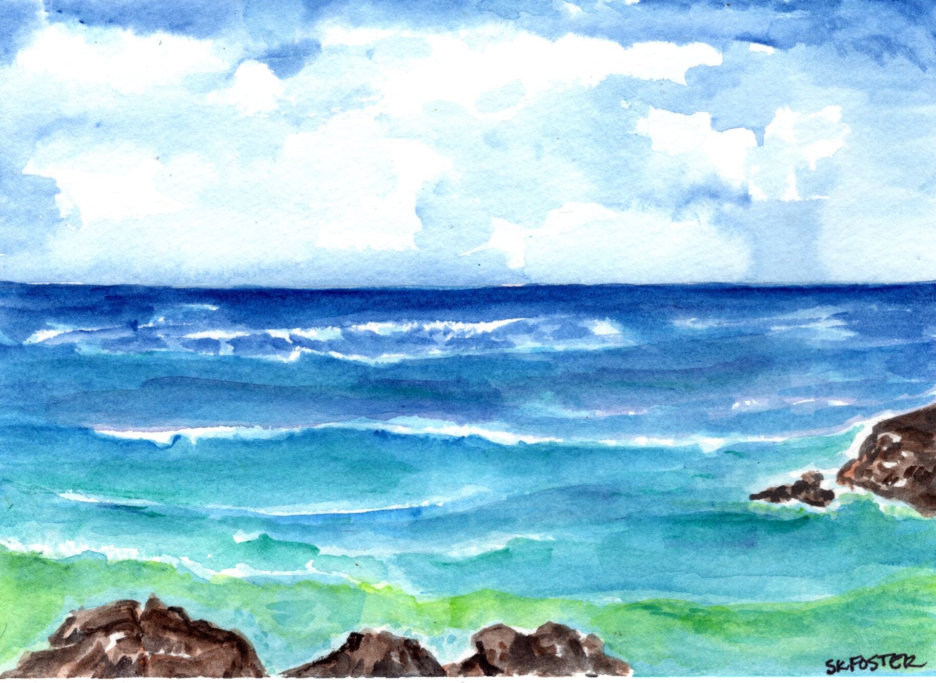 Aruba Original Watercolor Painting Ocean Art Seascape - Etsy