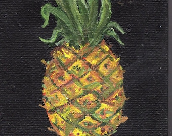 Pineapple original mini canvas art,  minimalist small acrylic painting on canvas