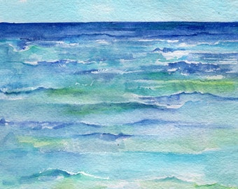 Original watercolor painting beach, Minimalist Seascape 10 x 8 sea view, vertical beach house art, Beach lover gift