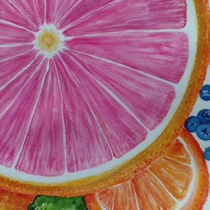 Original Citrus Watercolor Painting, Orange, Grapefruit, Lime slices, Fruit art 12 x 16 kitchen decor, image 3