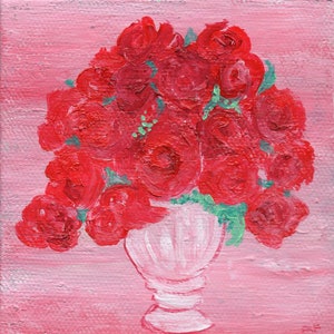 Roses mini canvas painting original 4  x 4, Pink and red, Great Valentine Gift