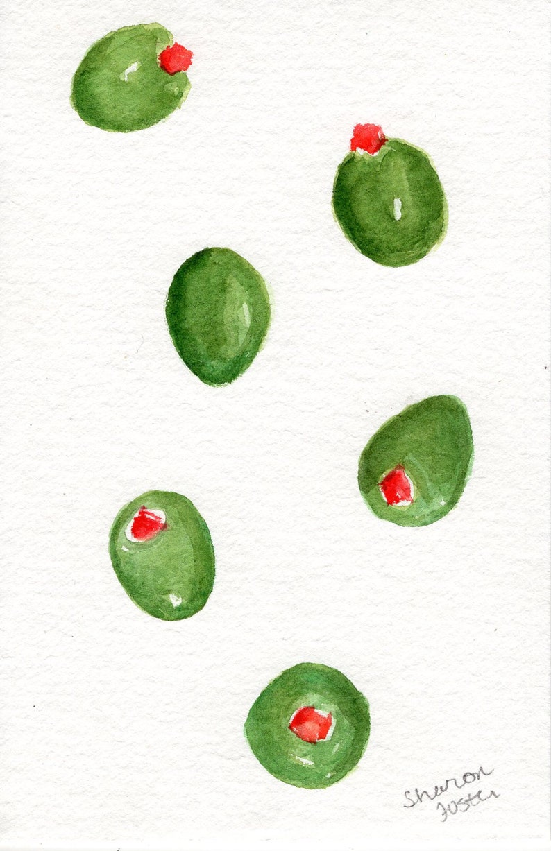 Olives watercolor painting original 4 x 6, image 1