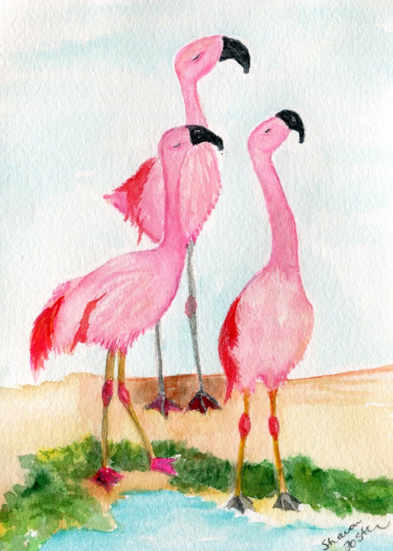 Flamant Peinture Peinture Originale Daquarelle Flamants Etsy