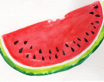 Juicy Original Watermelon Painting - Perfect Fruit Gift - Small 4x6 Watercolor Art