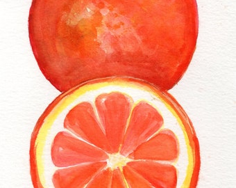 Original Oranges Watercolor Painting 5 x 7 Orange Fruit Wall Art, Kitchen Farmhouse Decor, home