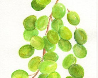 Grapes Watercolor Painting original  5  x 7, 5x7 fruit
