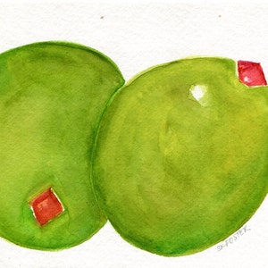 Olives watercolor painting original  5 x 7 Modern Botanical Farmhouse wall art, Small Olives kitchen gift