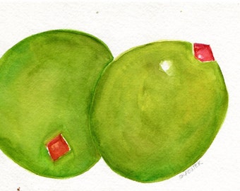 Olives watercolor painting original  5 x 7,